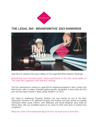 THE LEGAL 500 - BRANDSMITHS' 2023 RANKINGS - Brandsmiths