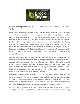 Private Renting set to grow by 1,200 Horsham households by 2025 - Brock Taylor