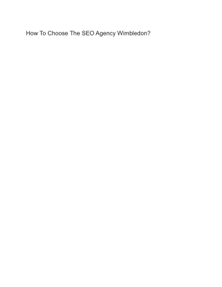 How To Choose The SEO Agency Wimbledon
