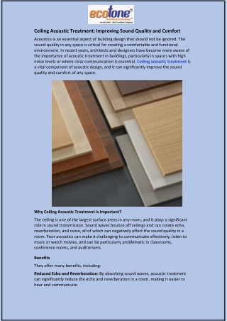 Ceiling Acoustic Treatment: Improving Sound Quality and Comfort