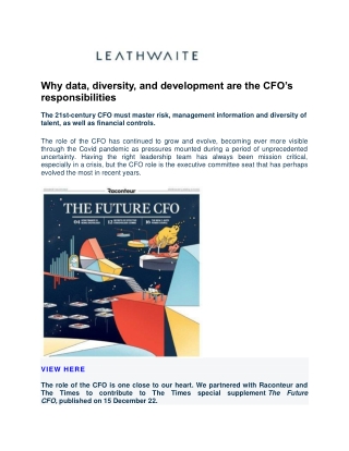 Why data, diversity, and development are the CFO’s responsibilities - Leathwaite