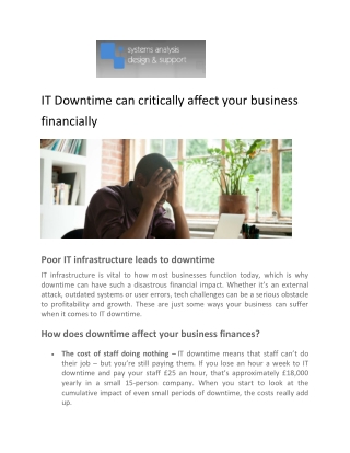 IT Downtime can critically affect your business financially - SADS IT