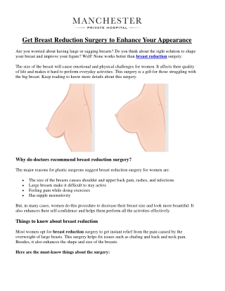 Get Breast Reduction Surgery to Enhance Your Appearance