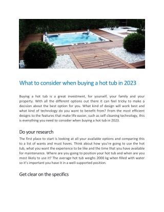 What to consider when buying a hot tub in 2023 - The Hot Tub and Swim Spa Company