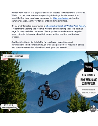 workingrand @winterparkresort is hiring Bike Mechanic