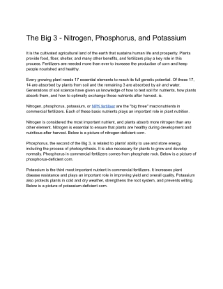 The Big 3 - Nitrogen, Phosphorus, and Potassium