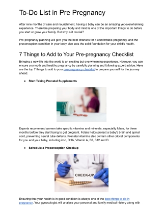 To-Do List in Pre Pregnancy