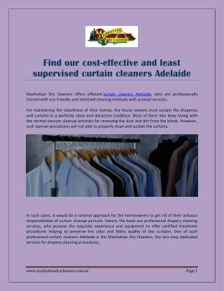 Find our cost-effective and least supervised curtain cleaners Adelaide