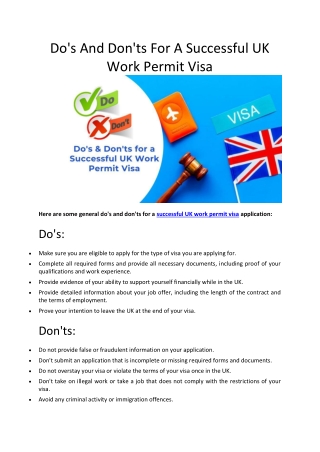 Do's And Don'ts For A Successful UK Work Permit Visa