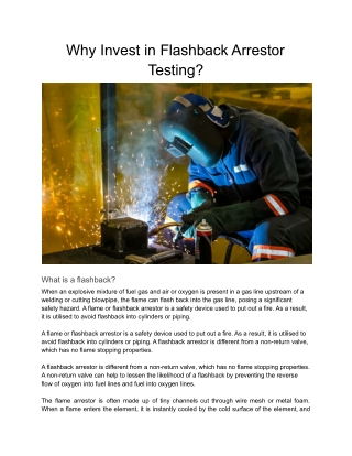 Why Invest in Flashback Arrestor Testing_