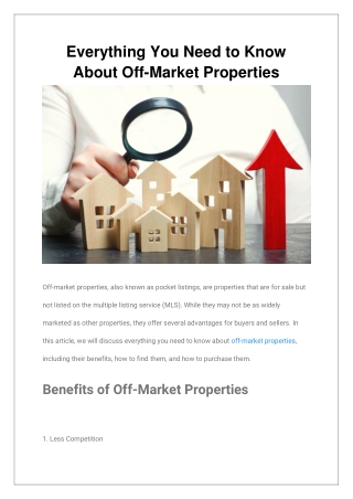 Everything You Need to Know About Off-Market Properties