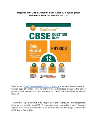 Together with Books Class 12 | CBSE Question Bank Physics 2024 |Latest Edition