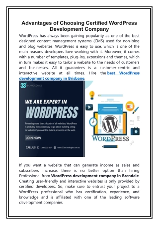 Advantages of Choosing Certified WordPress Development Company