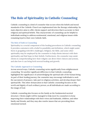 The Role of Spirituality in Catholic Counseling (1)