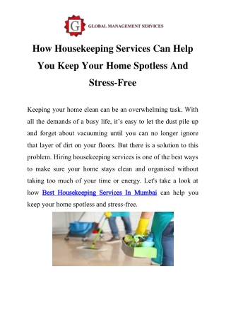 Best Housekeeping Services In Mumbai Call-9699091999