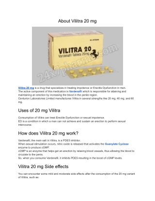 Vilitra 20 mg Vardenafil Tablets