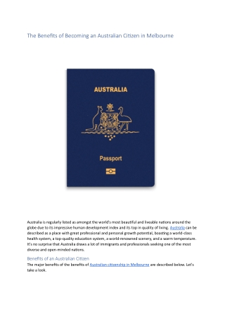 The Benefits of Becoming an Australian Citizen in Melbourne