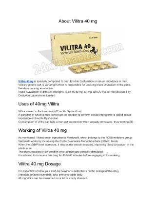 Vilitra 40mg Vardenafil Tablets