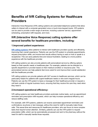 Benefits of IVR Calling Systems for Healthcare Providers.docx