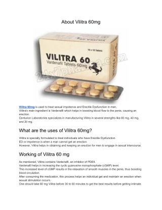 Vilitra 60mg Vardenafil Tablets