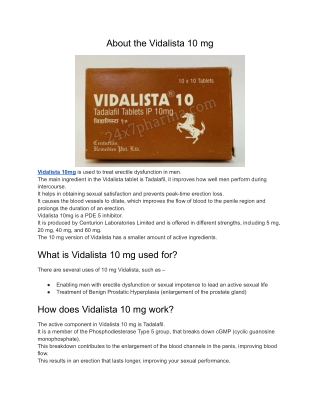 Vidalista 10mg Tadalafil Tablets
