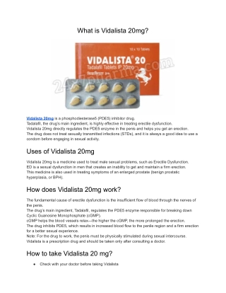Vidalista 20mg Tadalafil Tablets