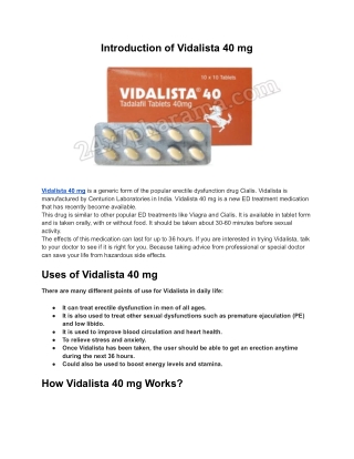 Vidalista 40 mg Tadalafil Tablets