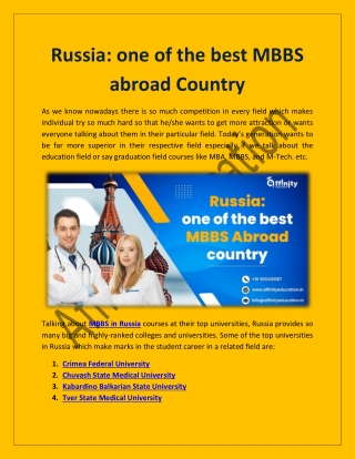 Russia: One of the best MBBS abroad Country