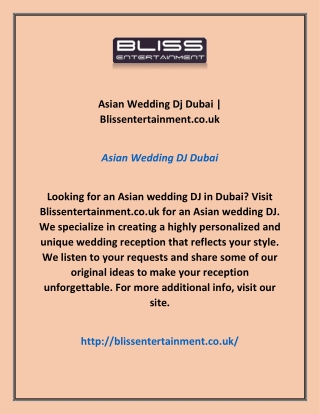 Asian Wedding Dj Dubai | Blissentertainment.co.uk