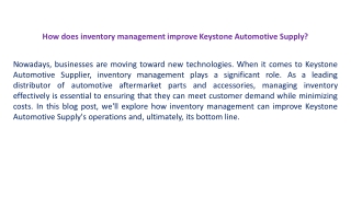 How does inventory management improve Keystone Automotive Supply?