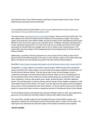 Cloud Based Contact Center Market