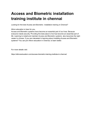Access and Biometric installation training institute in chennai