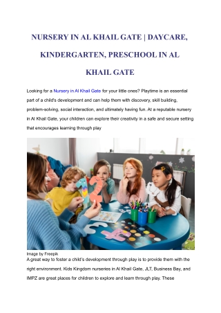 NURSERY IN AL KHAIL GATE _ DAYCARE, KINDERGARTEN, PRESCHOOL IN AL KHAIL GATE