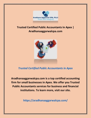 Trusted Certified Public Accountants In Apex | Aradhanaaggarwalcpa.com