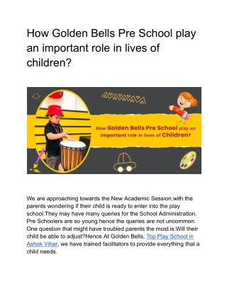 How Golden Bells Pre School play an important role in lives of children