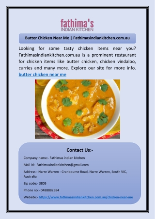 Butter Chicken Near Me | Fathimasindiankitchen.com.au