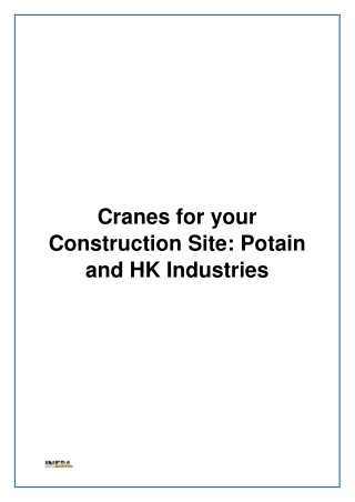 Cranes for your Construction Site - Potain and HK Industries