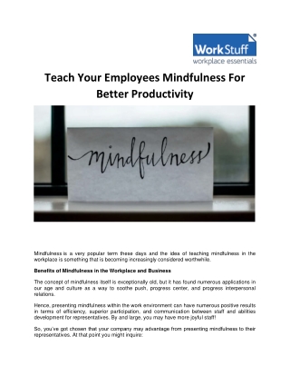 Teach Your Employees Mindfulness For Better Productivity