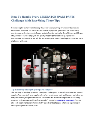 How To Handle Every GENERATOR SPARE PARTS Challenge With Ease Using These Tips