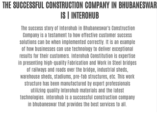 THE SUCCESSFUL CONSTRUCTION COMPANY IN BHUBANESWAR IS | INTEROHUB