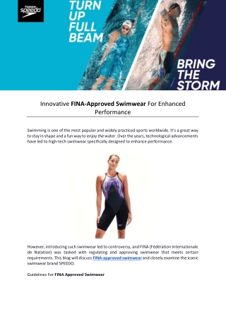 Innovative FINA Approved Swimwear For Enhanced Performance