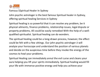 Famous  Spiritual Healer In Sydney