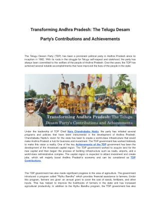 Transforming Andhra Pradesh The Telugu Desam Party's Contributions and Achievements