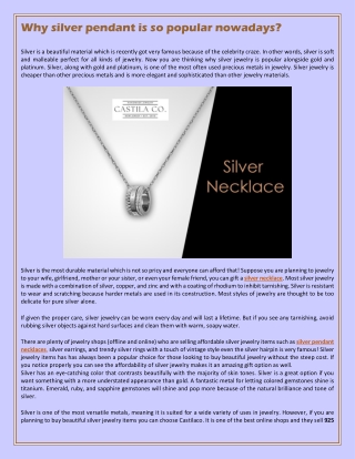 Why Silver Pendant is So Popular Nowadays