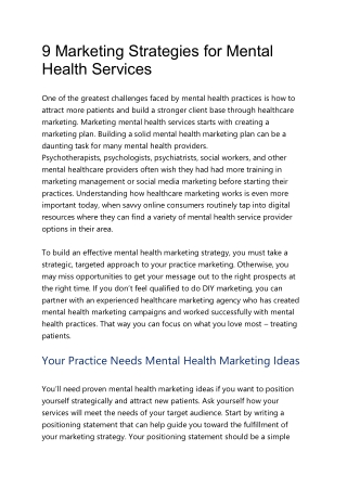 9 Marketing Strategies for Mental Health Services