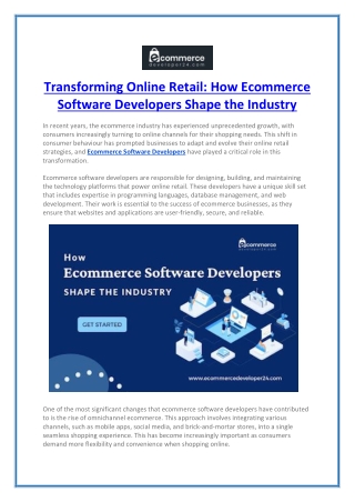 Transforming Online Retail How Ecommerce Software Developers Shape the Industry