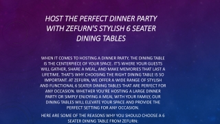 Host the Perfect Dinner Party with ZeFurn's Stylish