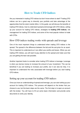 How to Trade CFD Indices