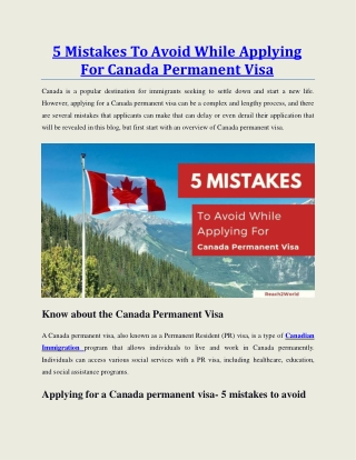 5 Mistakes To Avoid While Applying For Permanent Canada Visa