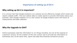 Importance of setting up GA 4